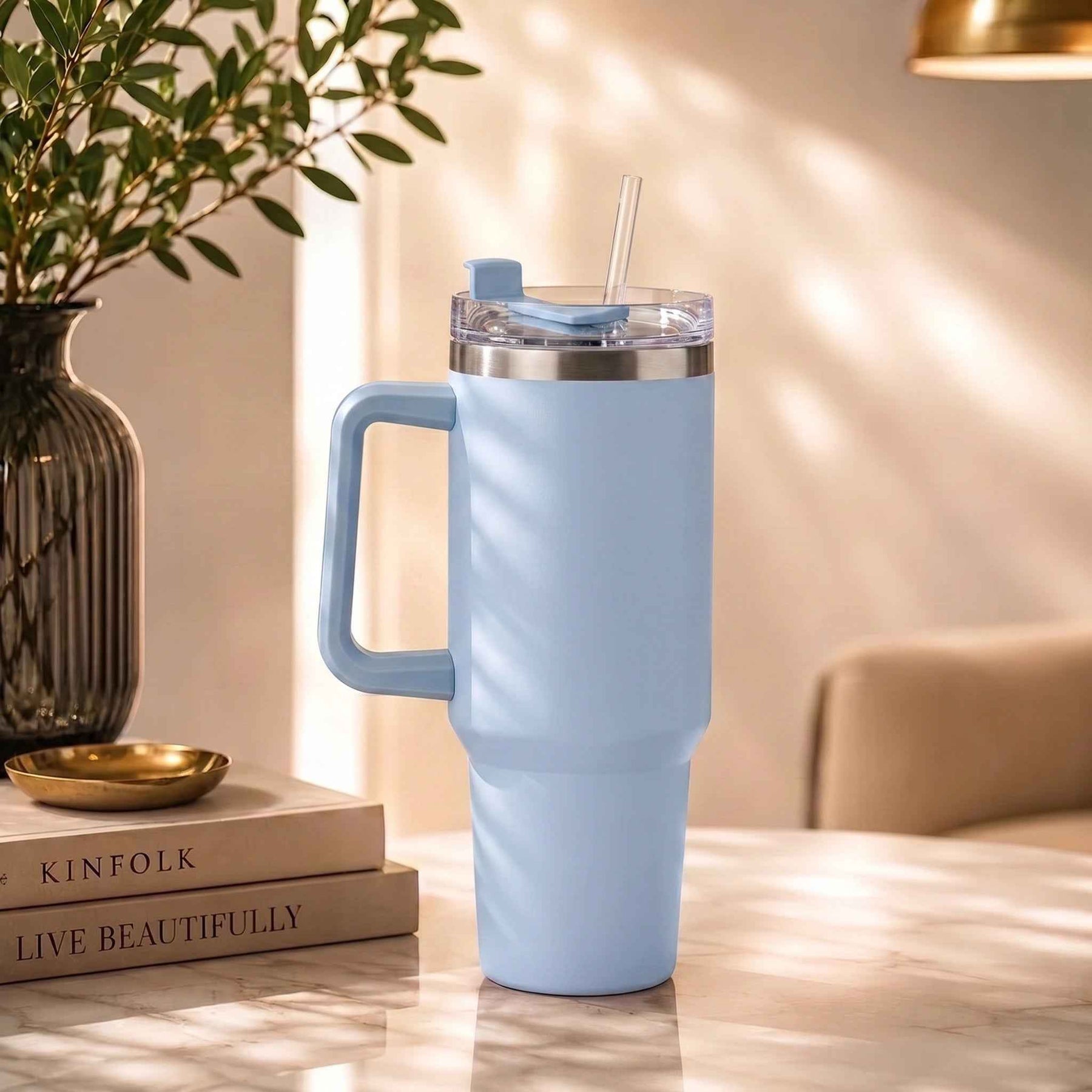 Premium Insulated Tumbler with Handle in Sky Blue