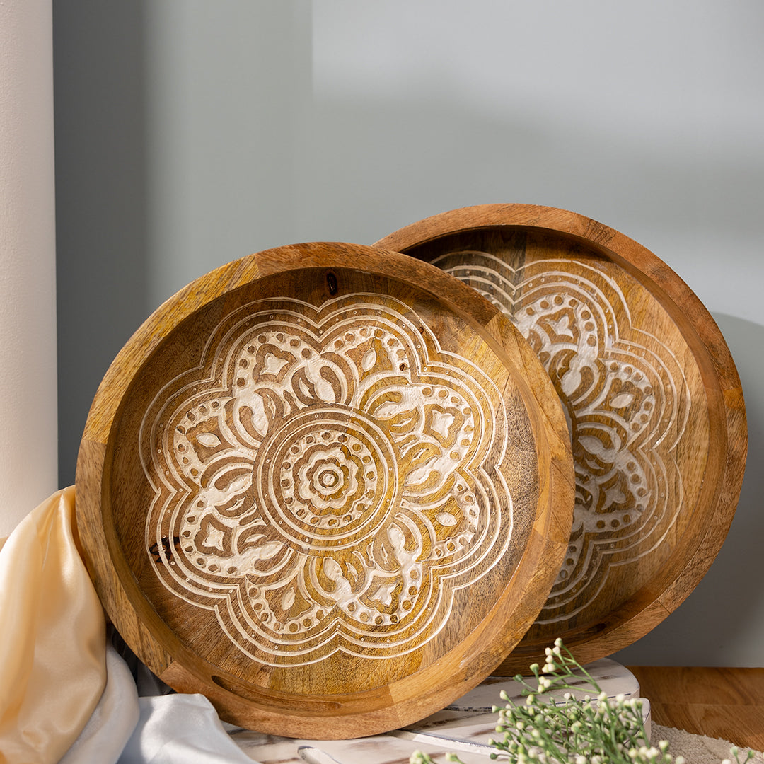 Mango Wood Round Wooden Platter Handcrafted Mango-Wood Wooden