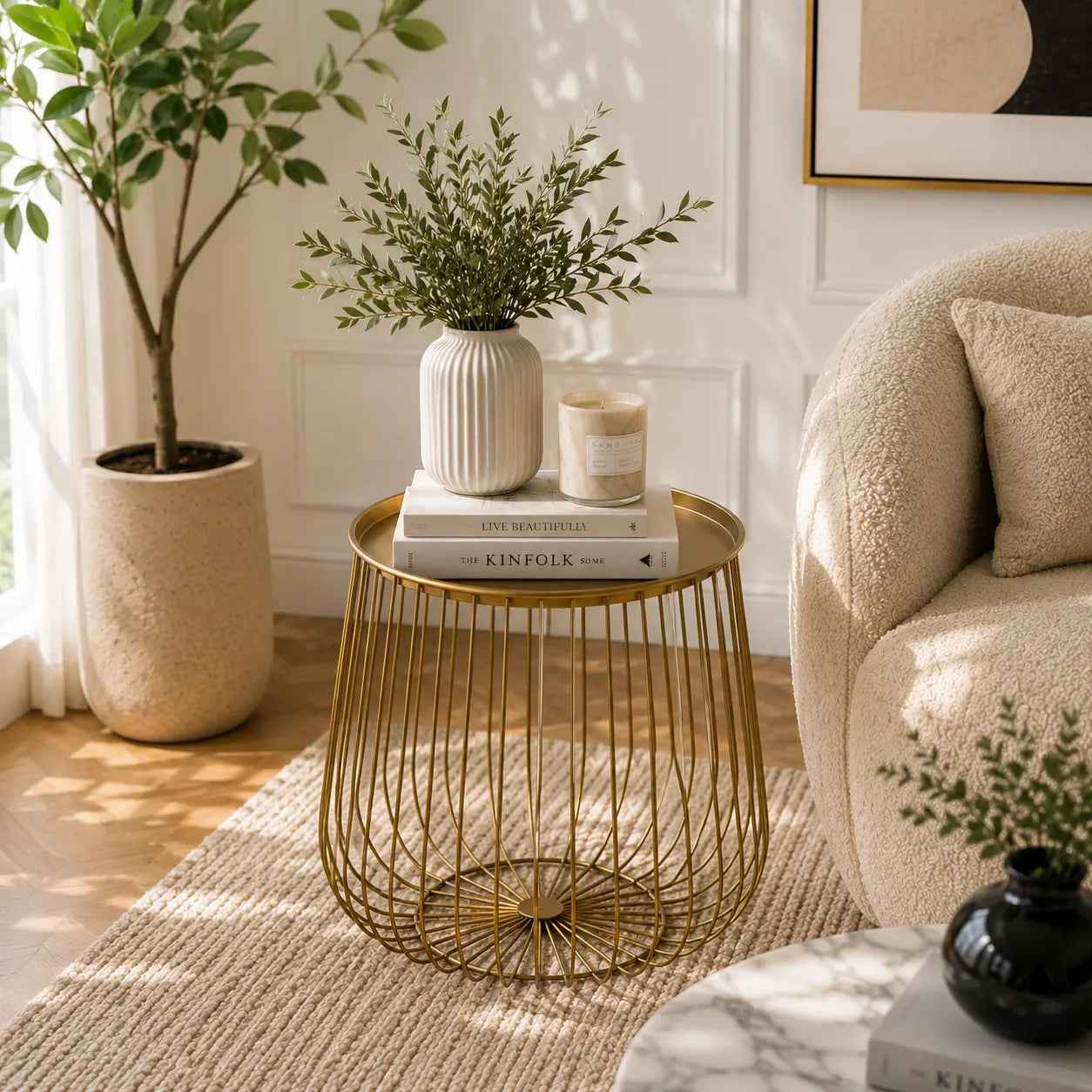 Golden Round Wire Side Table